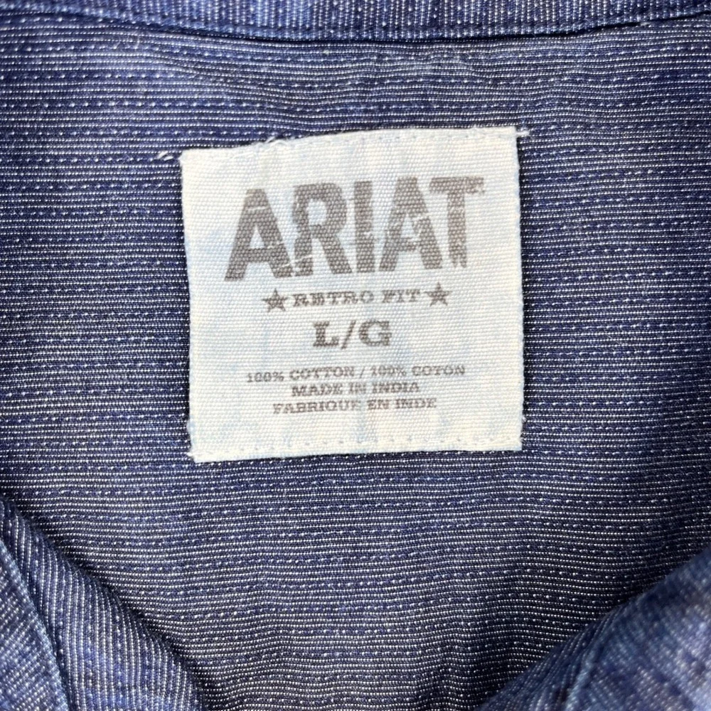 Ariat Retro Fit Western Shirt Short Sleeve Button Up Blue Men Large cowboy rodeo